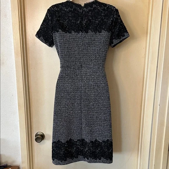 Karl Lagerfeld Black and Gray Tweed Lace-Trim Midi Dress size 2 - Picture 8 of 13